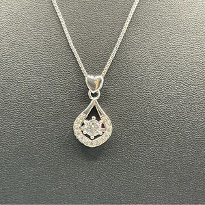 Necklace CZ White Gold Plated Tear Drop Heart Pendant Clear Rhinestone Jewelry